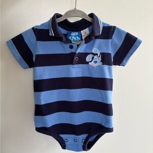Vintage Y2K Blue’s Clues 2002 18m Blue Striped Bodysuit Polo Short Sleeve